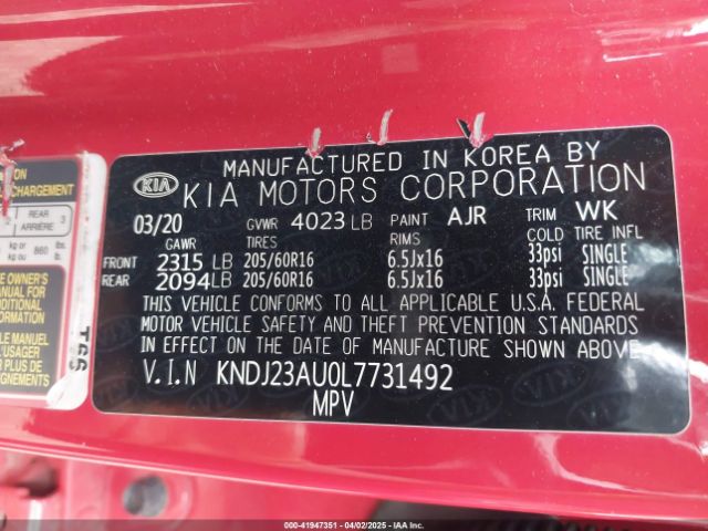 KNDJ23AU0L7731492 KIA SOUL LX