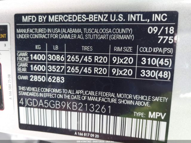 4JGDA5GB9KB213261 Mercedes-Benz Gle 400 4matic