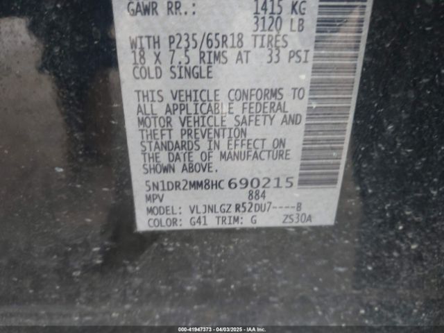 5N1DR2MM8HC690215 Nissan Pathfinder Sl