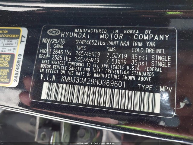 KM8J33A29HU369601 Hyundai Tucson Limited