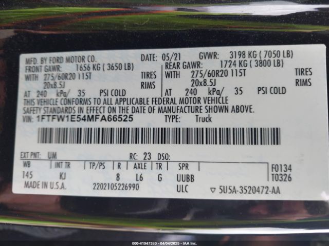 1FTFW1E54MFA66525 Ford F-150 King Ranch