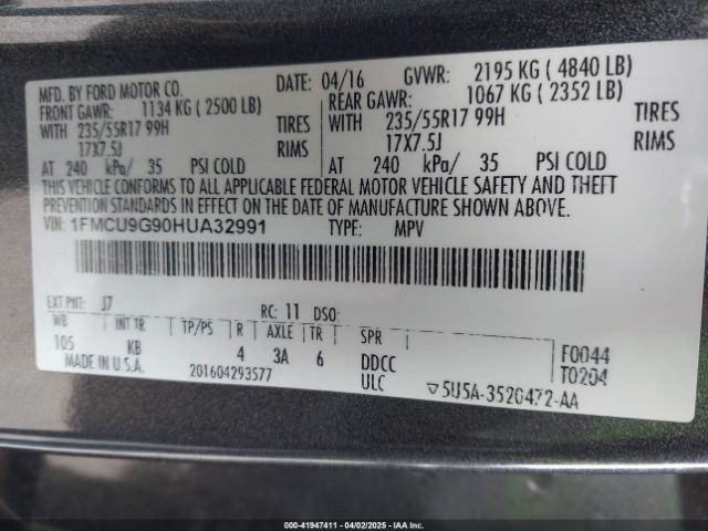 1FMCU9G90HUA32991 Ford ESCAPE SE