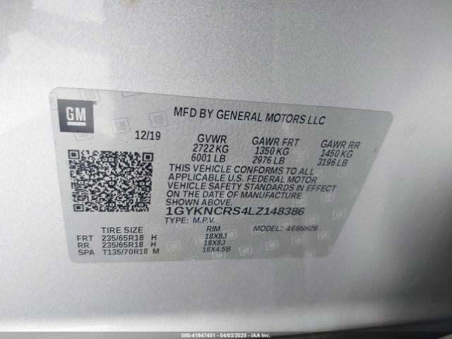 1GYKNCRS4LZ148386 Cadillac Xt5 Fwd Premium Luxury