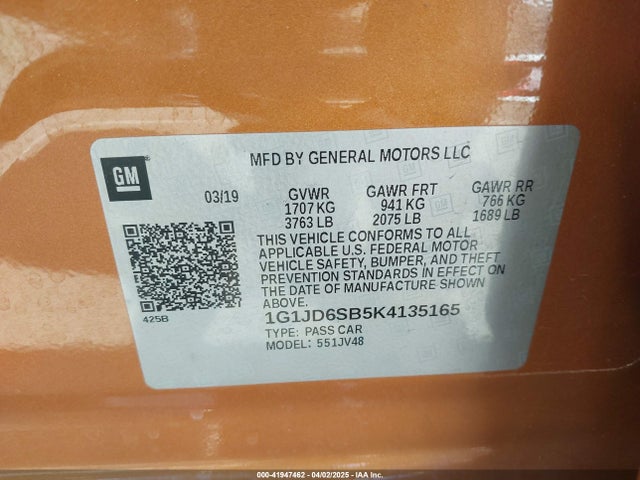 1G1JD6SB5K4135165 Chevrolet Sonic Lt Auto