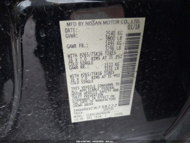 1N6AD0EV2JN738722 Nissan Frontier Pro-4x