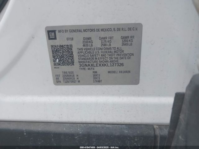 3GNAXLEXXKL127326 Chevrolet EQUINOX LT