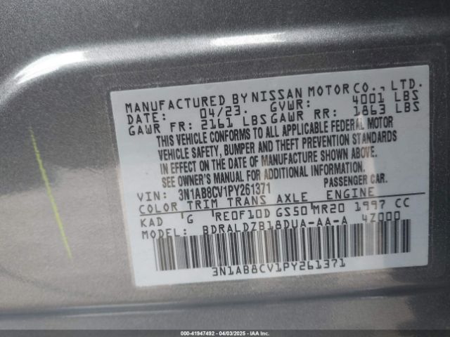 3N1AB8CV1PY261371 Nissan Sentra Sv Xtronic Cvt