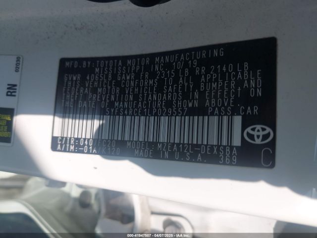 5YFS4RCE1LP029557 Toyota COROLLA SE