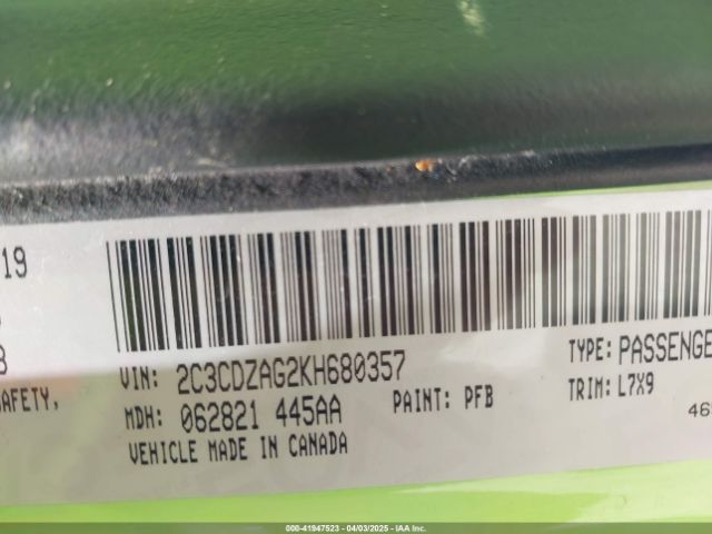 2C3CDZAG2KH680357 Dodge Challenger Sxt