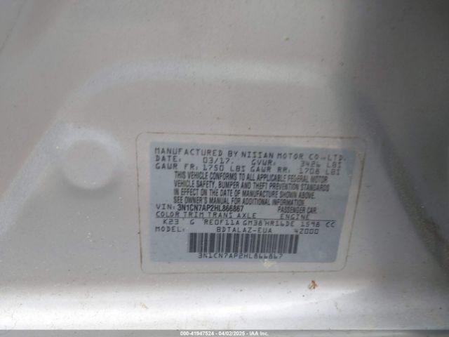 3N1CN7AP2HL866867 Nissan Versa 1.6 S+