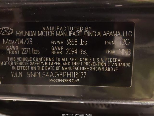 5NPLS4AG3PH118177 Hyundai ELANTRA SEL