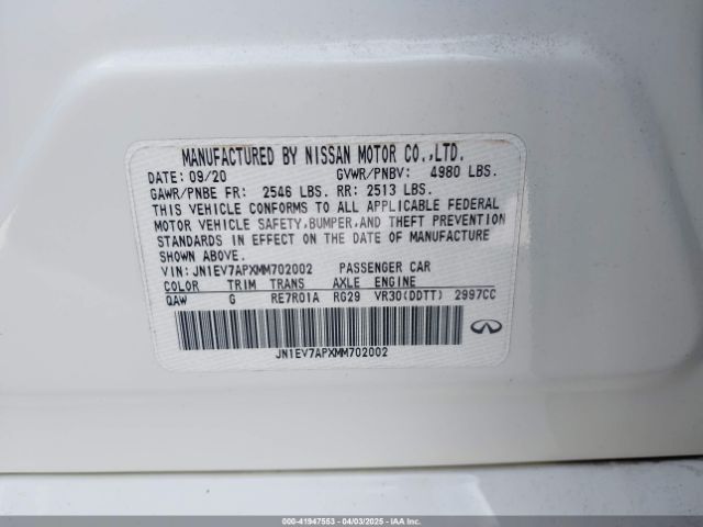 JN1EV7APXMM702002 Infiniti Q50 PURE