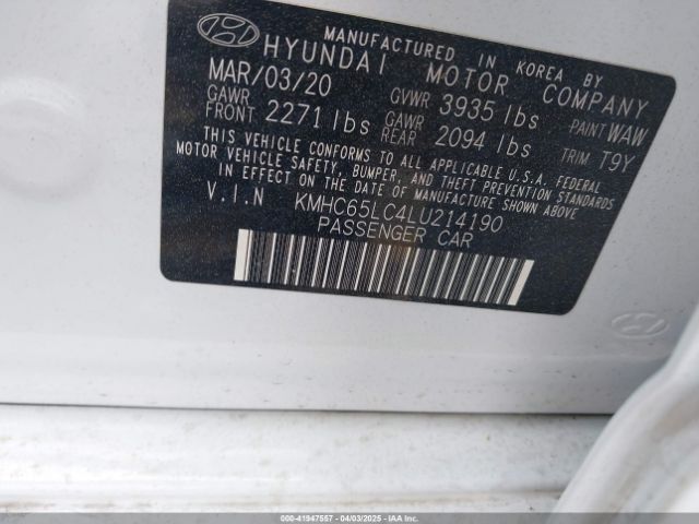KMHC65LC4LU214190 Hyundai Ioniq Hybrid Blue
