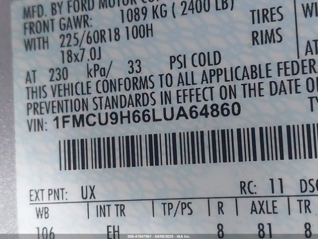 2020 FORD ESCAPE 1FMCU9H66LUA64860 Photo 8