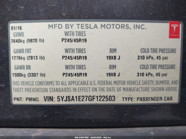 2016 TESLA MODEL S 5YJSA1E27GF122503 Photo 8