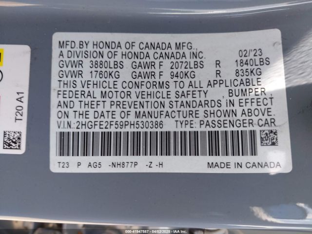 2HGFE2F59PH530386 Honda Civic Sport