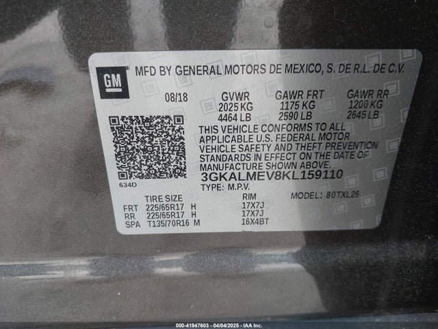 3GKALMEV8KL159110 GMC Terrain Sle