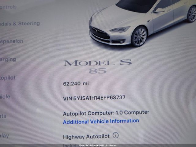 5YJSA1H14EFP63737 Tesla Model S P85