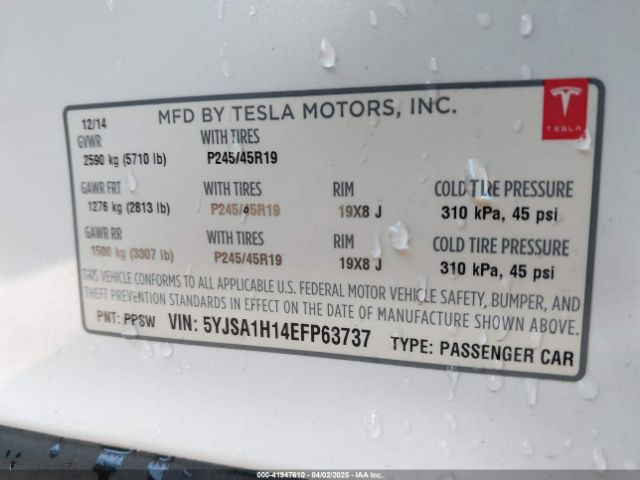 5YJSA1H14EFP63737 Tesla Model S P85