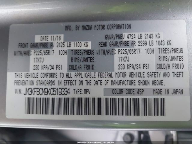 JM3KFBCM9K0519334 Mazda Cx-5 Touring