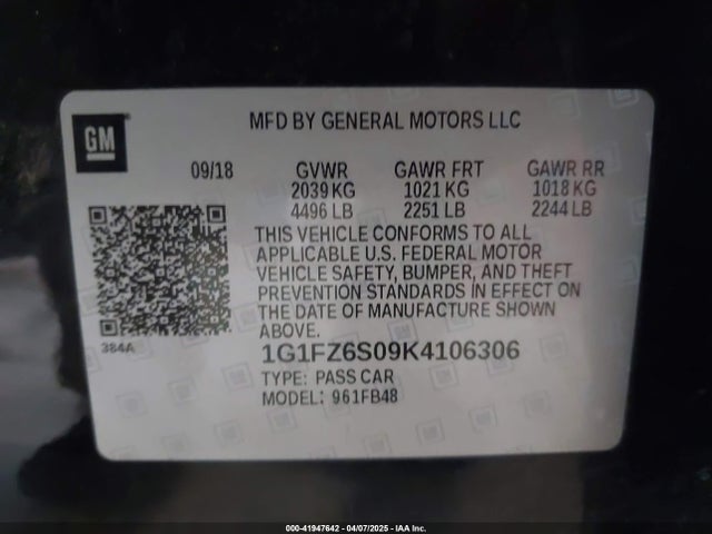 1G1FZ6S09K4106306 Chevrolet Bolt Ev Premier