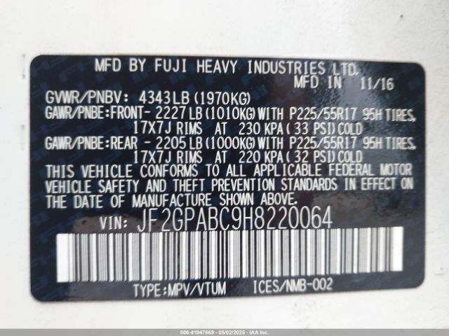 JF2GPABC9H8220064 Subaru Crosstrek 2.0i Premium