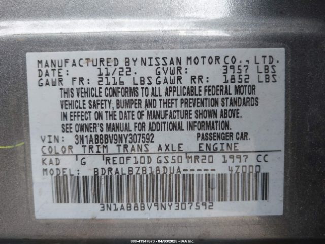 3N1AB8BV9NY307592 Nissan Sentra S Xtronic Cvt
