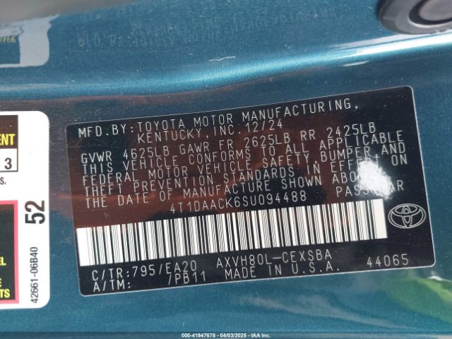 4T1DAACK6SU094488 Toyota CAMRY SE