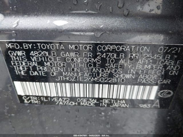 JTHGZ1E26M5022810 Lexus Is 350 F Sport