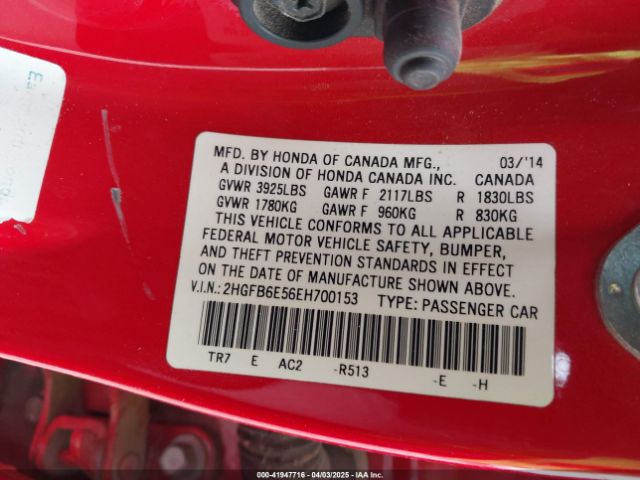 2HGFB6E56EH700153 Honda CIVIC SI