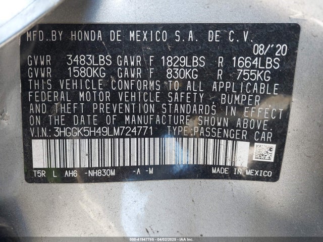 3HGGK5H49LM724771 Honda FIT LX