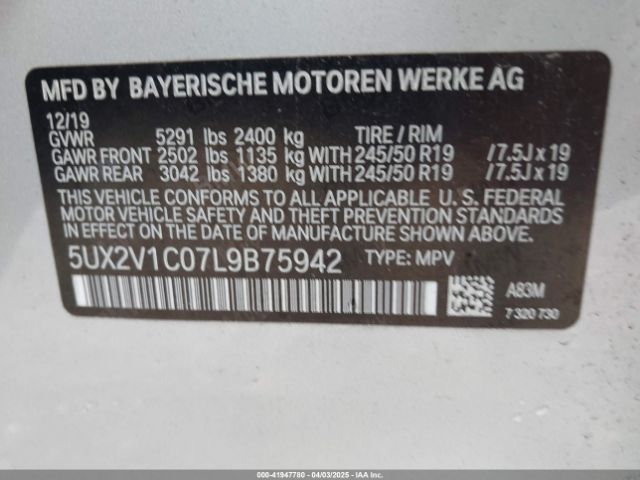 5UX2V1C07L9B75942 BMW X4 Xdrive30i