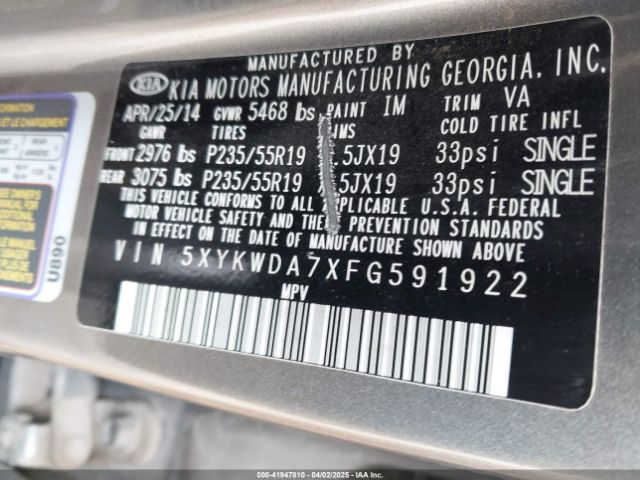 5XYKWDA7XFG591922 KIA Sorento Sx V6