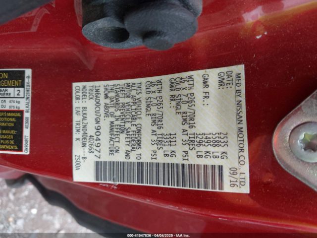 1N6AD0CU7GN904977 Nissan Frontier Sv