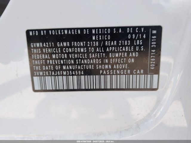 3VW2K7AJ6FM354594 Volkswagen Jetta 2.0l S