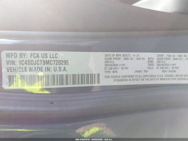 1C4SDJCT9MC720295 Dodge Durango R/t Awd