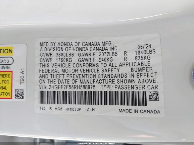 2HGFE2F56RH588975 Honda Civic Sport