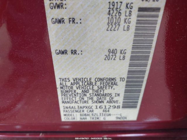 1N4AL3APXGC161298 Nissan Altima 2.5 Sl