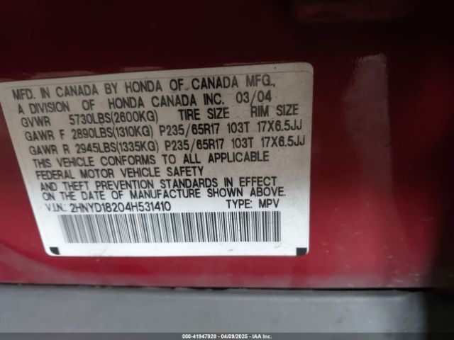 2004 ACURA MDX 2HNYD18204H531410 Photo 8