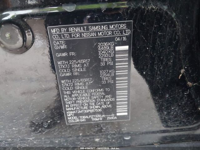 KNMAT2MT3GP687536 Nissan Rogue S/sl/sv