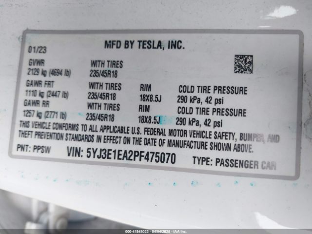 2023 TESLA MODEL 3 5YJ3E1EA2PF475070 Photo 8