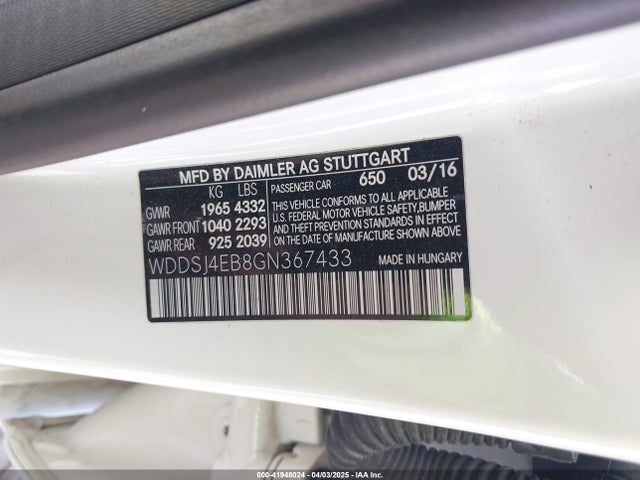 WDDSJ4EB8GN367433 Mercedes-Benz CLA 250