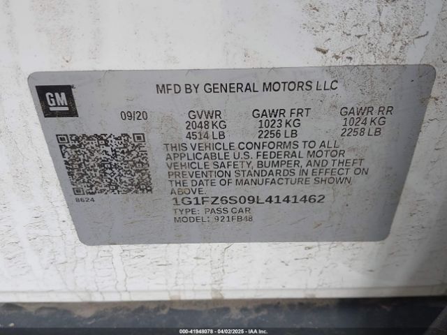 1G1FZ6S09L4141462 Chevrolet Bolt Ev Fwd Premier