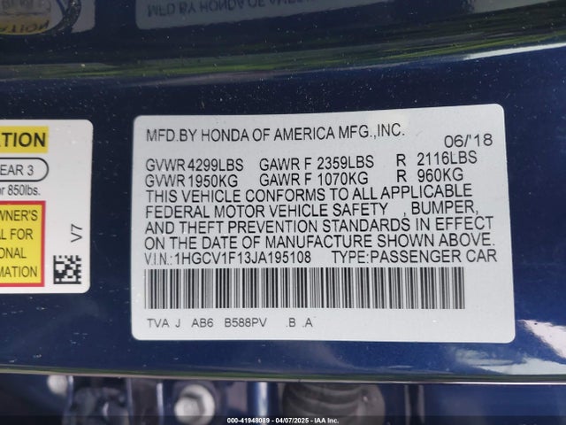 1HGCV1F13JA195108 Honda ACCORD LX