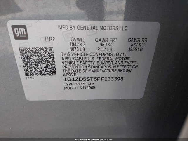 1G1ZD5ST5PF133398 Chevrolet Malibu Fwd 1lt