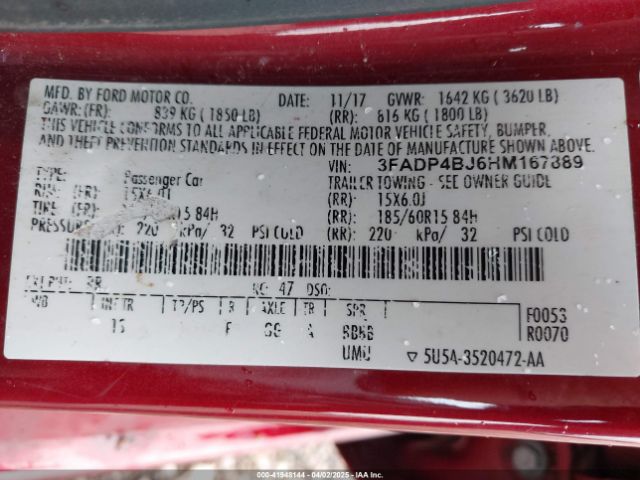 3FADP4BJ6HM167889 Ford FIESTA SE