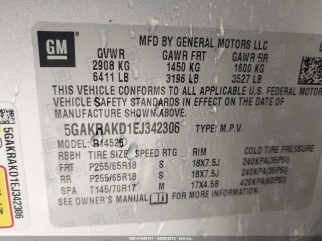 5GAKRAKD1EJ342306 Buick Enclave Convenience