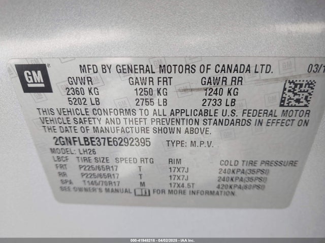 2GNFLBE37E6292395 Chevrolet EQUINOX 1LT
