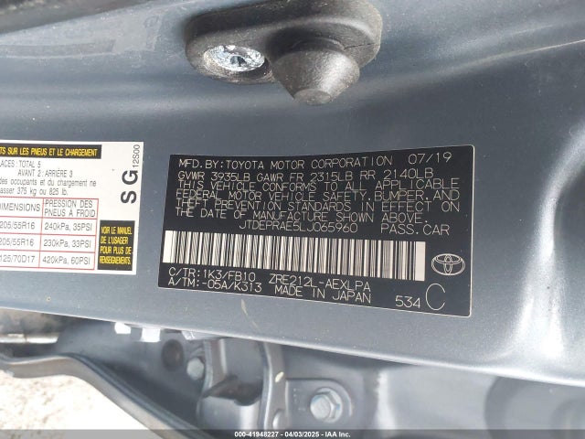 JTDEPRAE5LJ065960 Toyota COROLLA LE