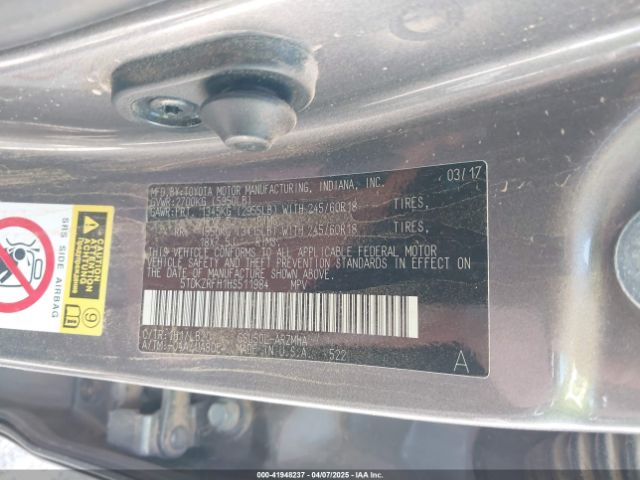 5TDKZRFH1HS511984 Toyota Highlander Xle